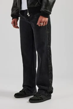 CLO-BOT-DEN Embellished Relaxed Fit Jean - Washed Black