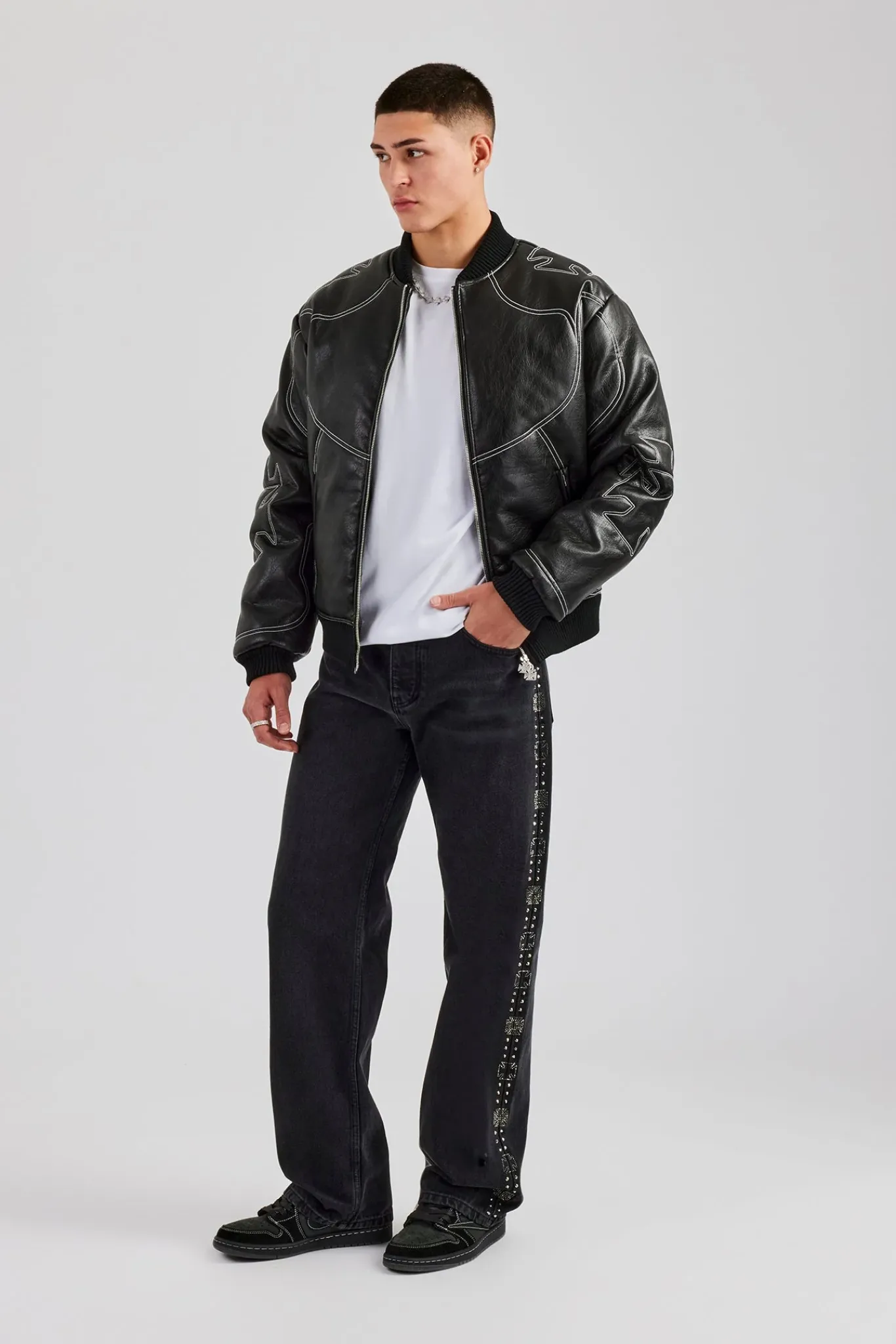 CLO-BOT-DEN Embellished Relaxed Fit Jean - Washed Black