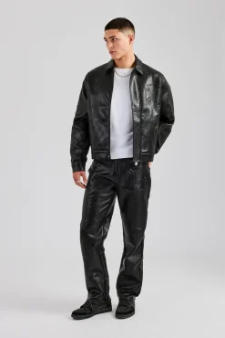 CLO-SET Embossed Motif PU Jacket & Trouser Set - Black