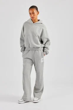 Women CLO-TOP-HS-HOOD Embroidered C Boxy Hoodie - Grey Marl