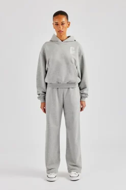 Women CLO-SET Embroidered C Hooded Tracksuit - Grey Marl