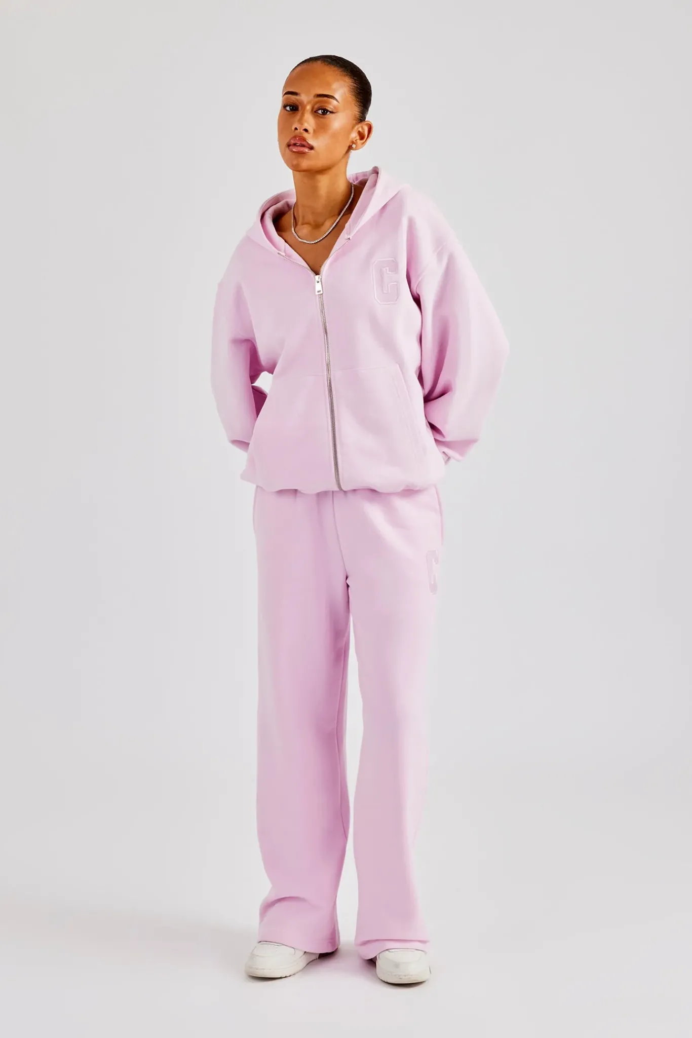 Women CLO-SET Embroidered C Zip Through Tracksuit - Pink