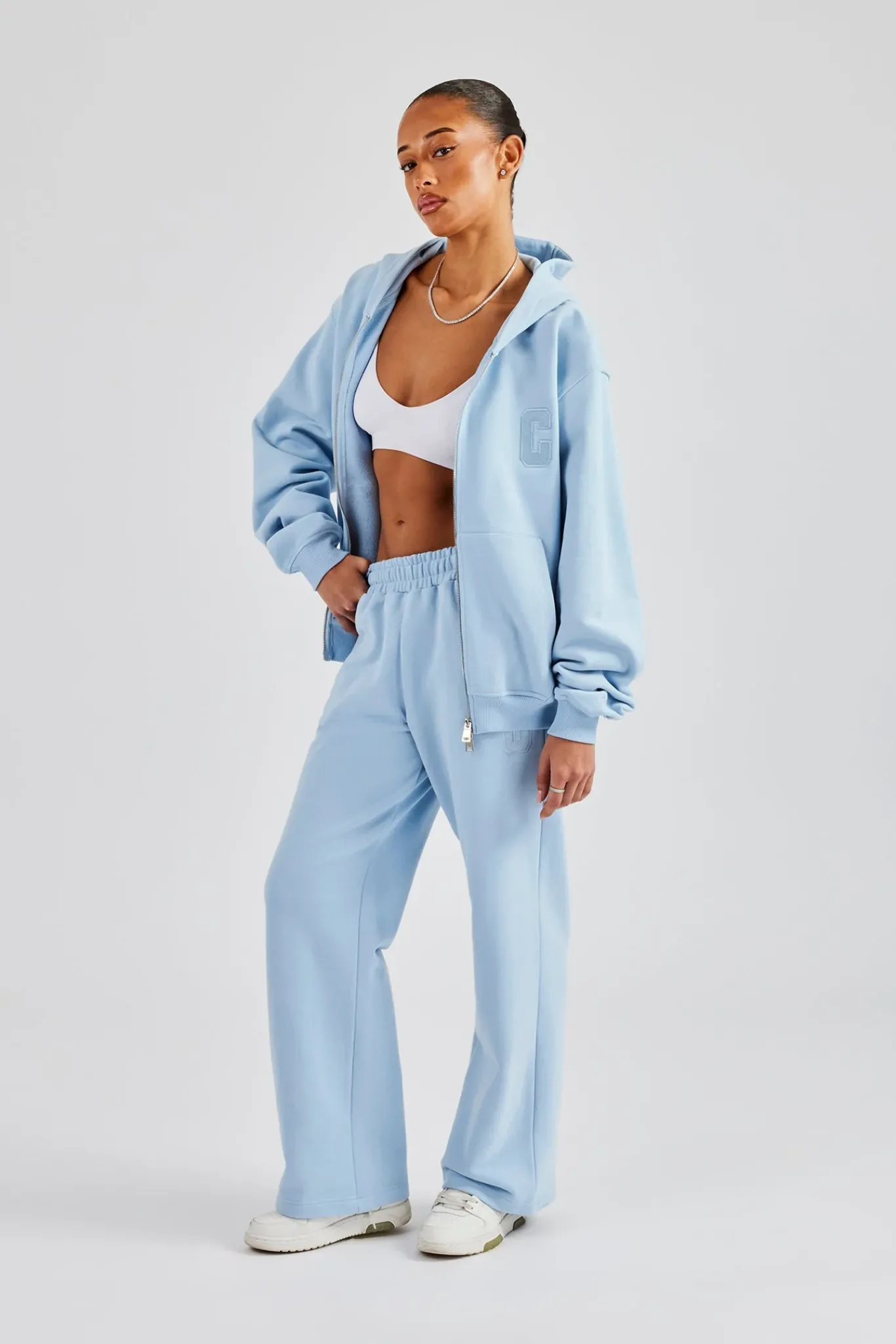 Women CLO-SET Embroidered C Zip Through Tracksuit - Baby Blue