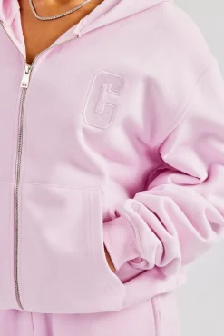 Women CLO-TOP-HS-HOOD Embroidered C Zip Through Hoodie - Pink