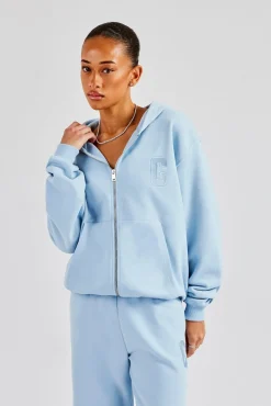 Women CLO-TOP-HS-HOOD Embroidered C Zip Through Hoodie - Baby Blue