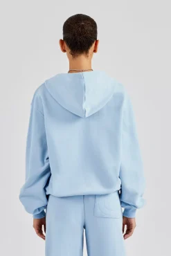 Women CLO-TOP-HS-HOOD Embroidered C Zip Through Hoodie - Baby Blue