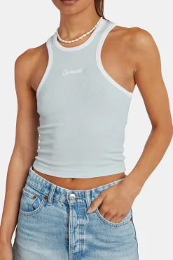 Women CLO-TOP-TEE Embroidered Crop Vest - Baby Blue