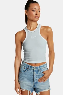 Women CLO-TOP-TEE Embroidered Crop Vest - Baby Blue