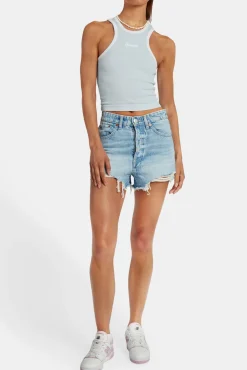 Women CLO-TOP-TEE Embroidered Crop Vest - Baby Blue