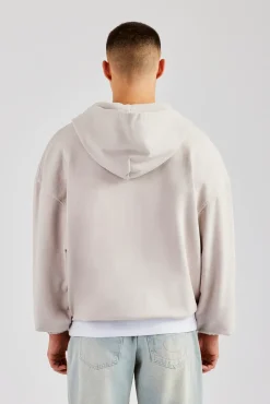 CLO-TOP-HS-HOOD Embroidered Zip Through Hoodie - Washed Stone