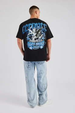 CLO-TOP-TEE Est 17 Back Graphic Oversized T-Shirt - Black