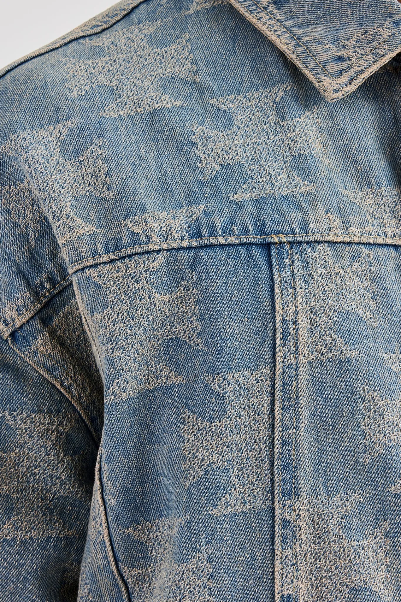 CLO-TOP-OUT-DEN Etched Oversized Denim Jacket - Antique Wash