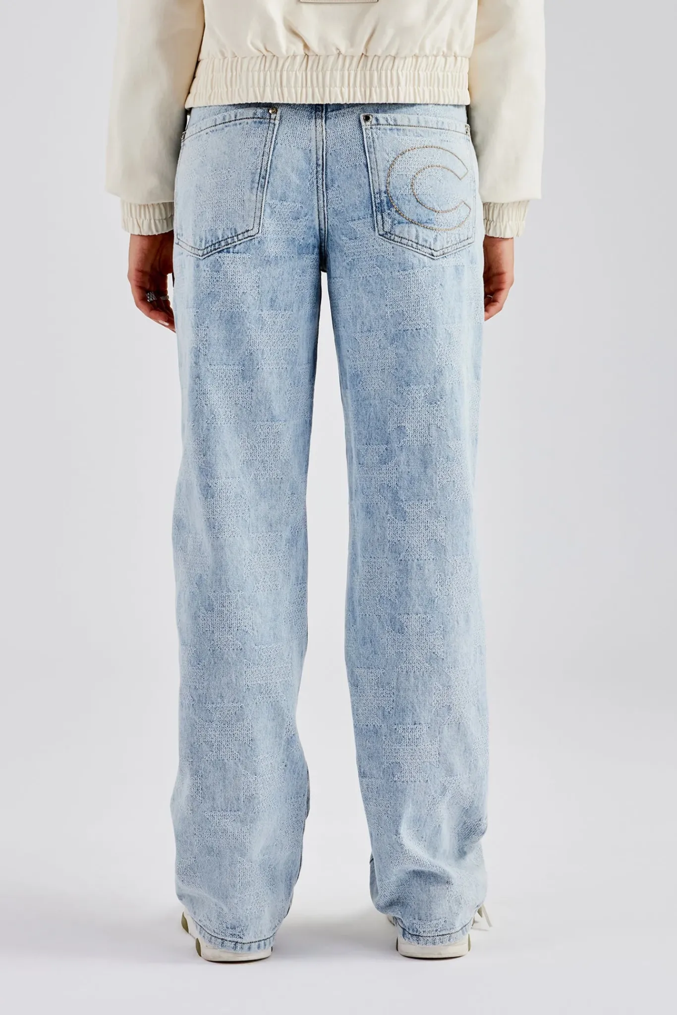 Women CLO-BOT-DEN Etched Relaxed Denim Jean - Ice Blue
