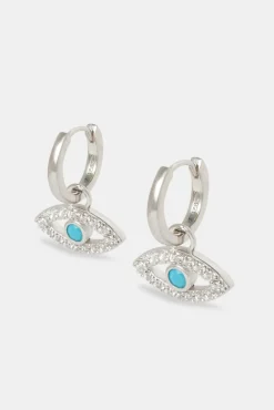 Women JWL-EAR Evil Eye Drop Earrings - White - 20mm