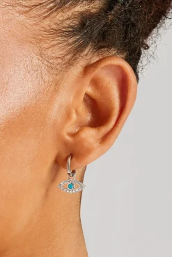 Women JWL-EAR Evil Eye Drop Earrings - White - 20mm