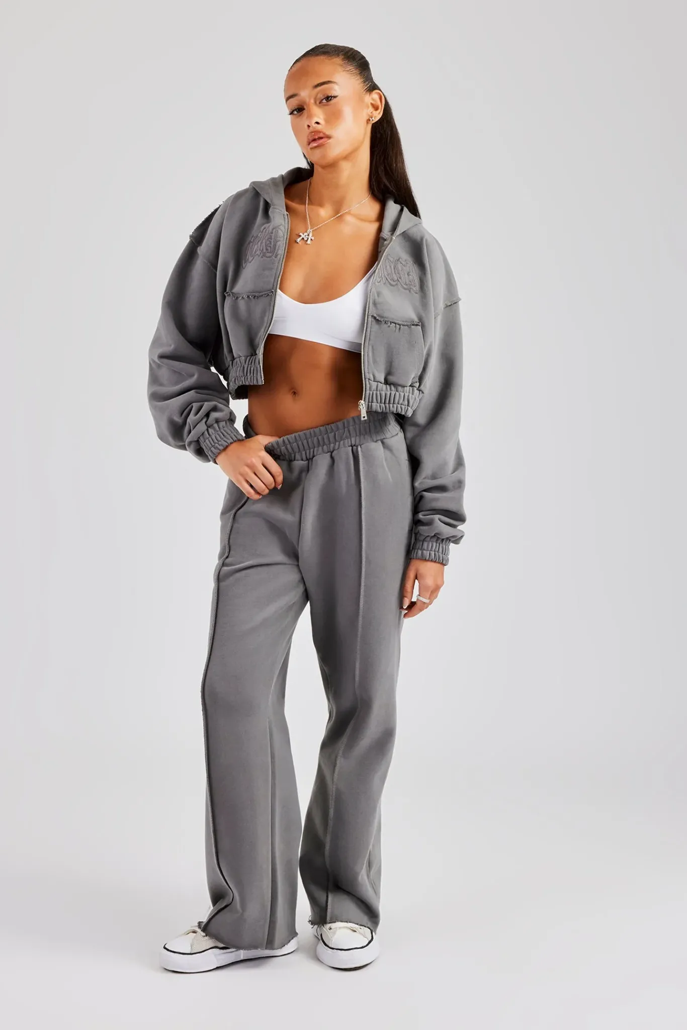 Women CLO-SET Exposed Seam Tracksuit - Charcoal