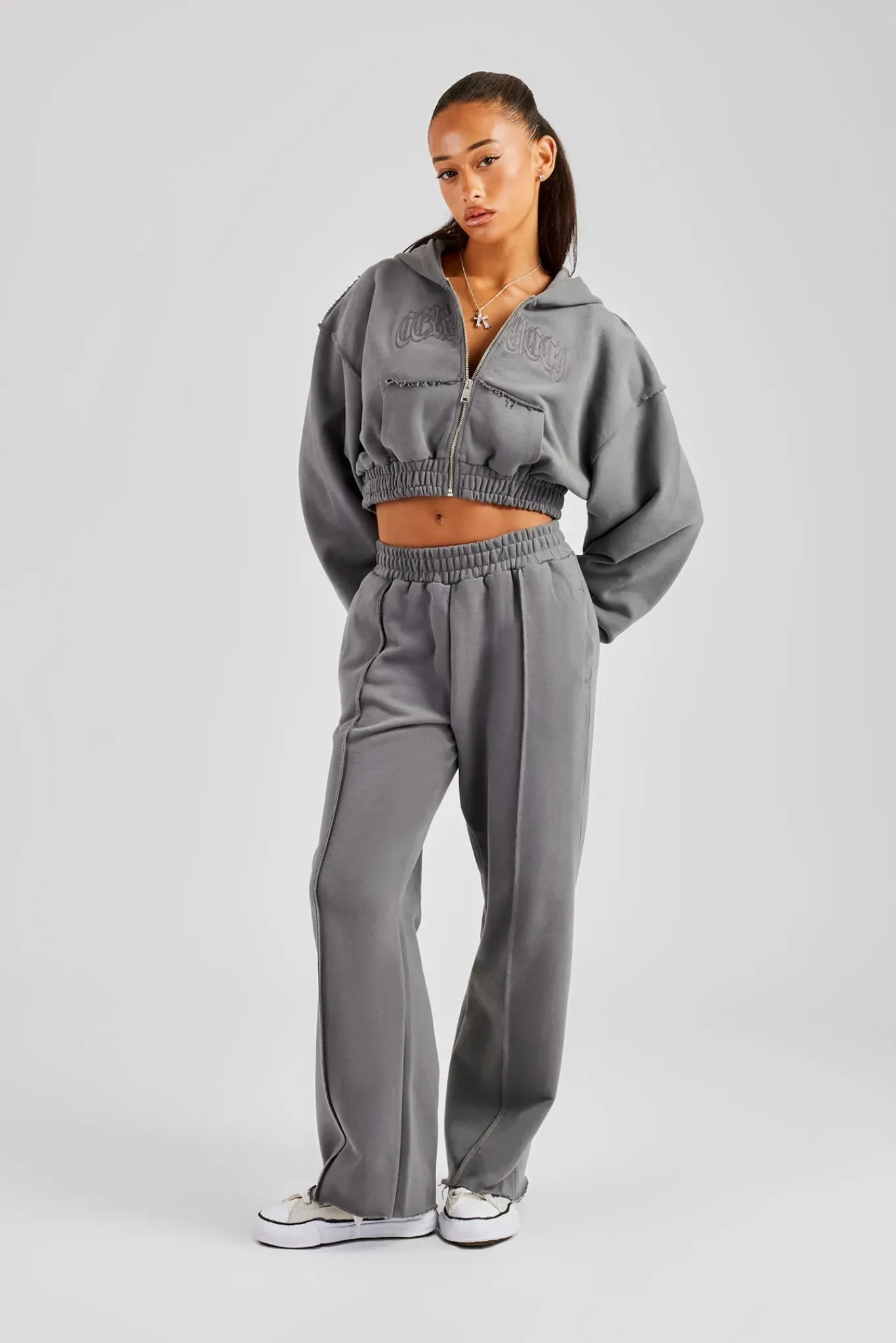 Women CLO-SET Exposed Seam Tracksuit - Charcoal