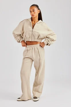 Women CLO-SET Exposed Seam Tracksuit - Stone