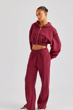Women CLO-BOT-TRO Exposed Seam Wide Leg Jogger - Cherry Red
