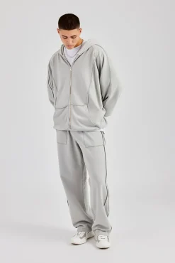 CLO-TOP-HS-HOOD Exposed Seam Zip Through Hoodie - Ash Grey