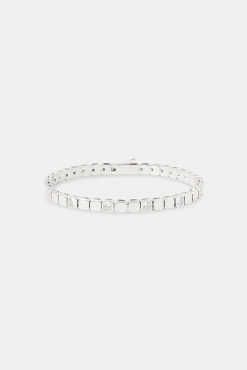 JWL-BRA Flat Polished & Iced Square Bracelet - 5mm