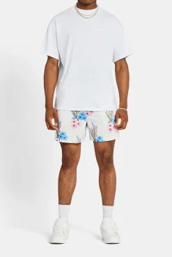 CLO-BOT Floral Printed Mesh Short - Ecru
