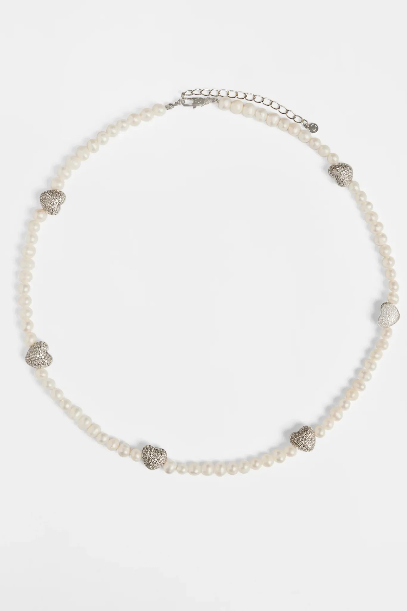 Women JWL-CHN-PRL Freshwater Pearl and Iced Heart Necklace