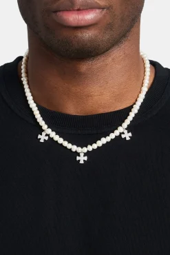 JWL-NECK-PRL Freshwater Pearl Cross Drop Necklace - White