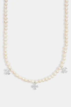 JWL-NECK-PRL Freshwater Pearl Cross Drop Necklace - White