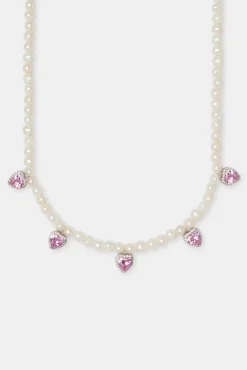 Women JWL-NECK Freshwater Pearl Drop Heart Gemstone Necklace - 6mm