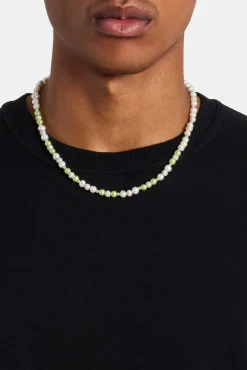 JWL-NECK-PRL Freshwater Pearl Ice Ball & Green Bead Necklace