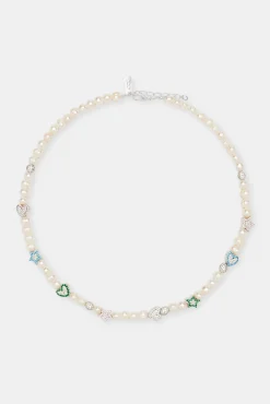 Women JWL-NECK-PRL Freshwater Pearl Iced Mixed Motif Necklace