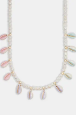 Women JWL-NECK-PRL Freshwater Pearl Pastel Cowrie Shell Necklace - Gold