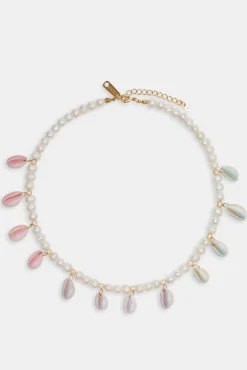 Women JWL-NECK-PRL Freshwater Pearl Pastel Cowrie Shell Necklace - Gold