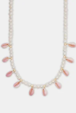 Women JWL-NECK-PRL Freshwater Pearl Pink Cowrie Shell Necklace - Gold