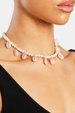 Women JWL-NECK-PRL Freshwater Pearl Pink Cowrie Shell Necklace - Gold