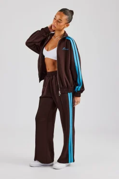 Women CLO-SET Funnel Neck Blue Taping Zip Through Tracksuit - Chocolate