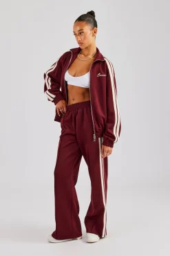 Women CLO-TOP-OUT Funnel Neck Taping Zip Through Track Jacket - Burgundy