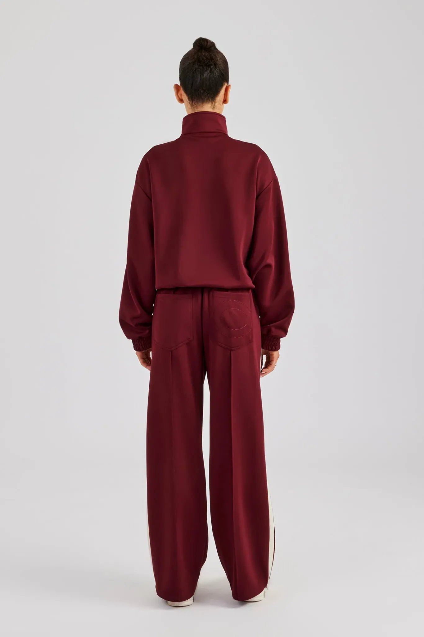 Women CLO-SET Funnel Neck Taping Zip Through Tracksuit - Burgundy