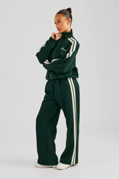 Women CLO-SET Funnel Neck Taping Zip Through Tracksuit  - Bottle Green