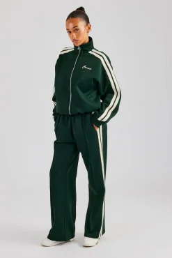 Women CLO-SET Funnel Neck Taping Zip Through Tracksuit  - Bottle Green