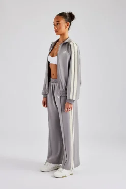 Women CLO-SET Funnel Neck Taping Zip Through Tracksuit - Grey