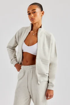 Women CLO-TOP-HS-SWE Funnel Neck Zip Through Sweat - Ash Grey
