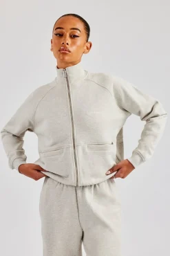 Women CLO-TOP-HS-SWE Funnel Neck Zip Through Sweat - Ash Grey