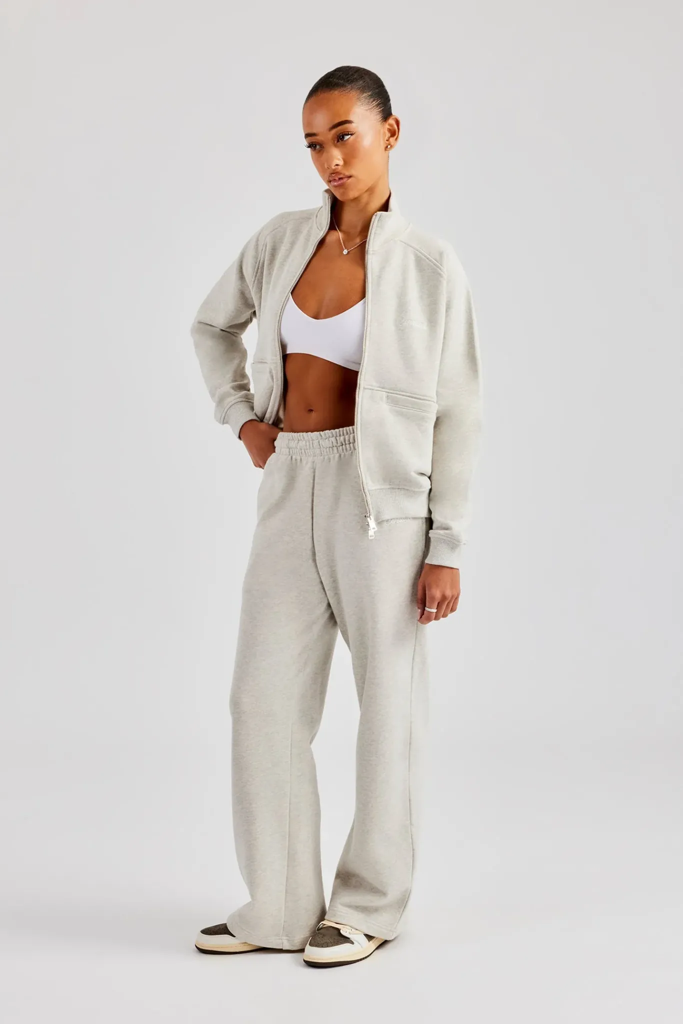 Women CLO-SET Funnel Neck Zip Through Tracksuit - Ash Grey