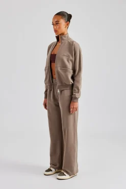 Women CLO-SET Funnel Neck Zip Through Tracksuit - Taupe