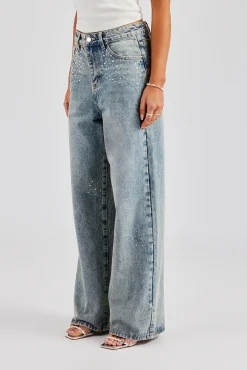 Women CLO-BOT-DEN Gemstone Baggy Jean - Antique Wash