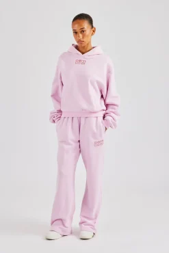 Women CLO-SET Glitter Applique Boxy Hooded Tracksuit  - Pink