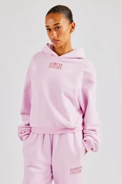 Women CLO-TOP-HS-HOOD Glitter Applique Boxy Hoodie - Pink