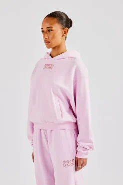 Women CLO-TOP-HS-HOOD Glitter Applique Boxy Hoodie - Pink